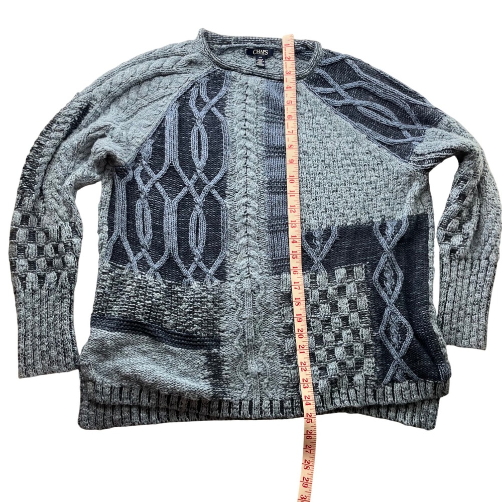 Vtg Chaps Patchwork Cable Knit Eclectic Grandpa C… - image 6